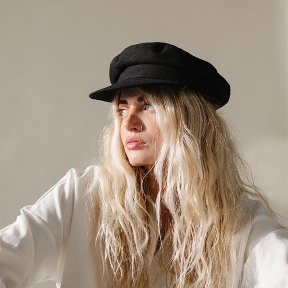 Black Corduroy Newsboy Cap
